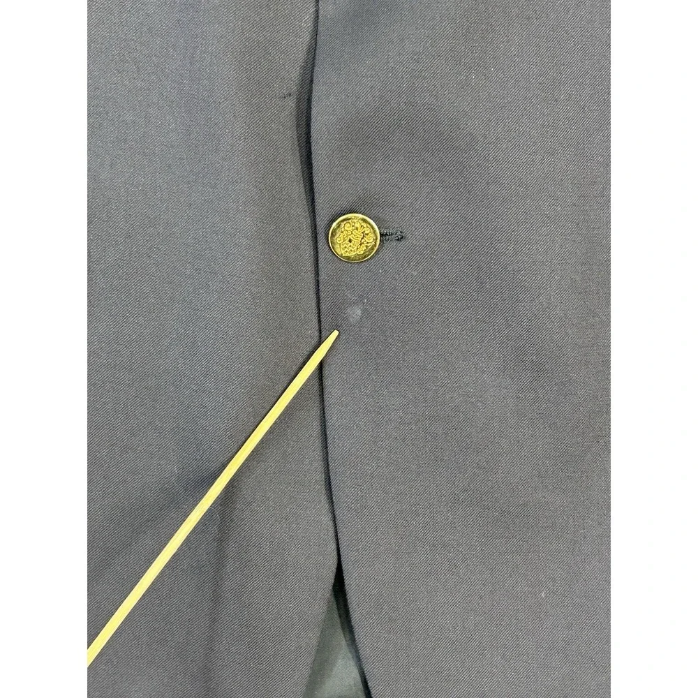 Mens Navy Wool Blazer Gold Crest Buttons 43R Joseph & Feiss 2 Btn Sport Coat